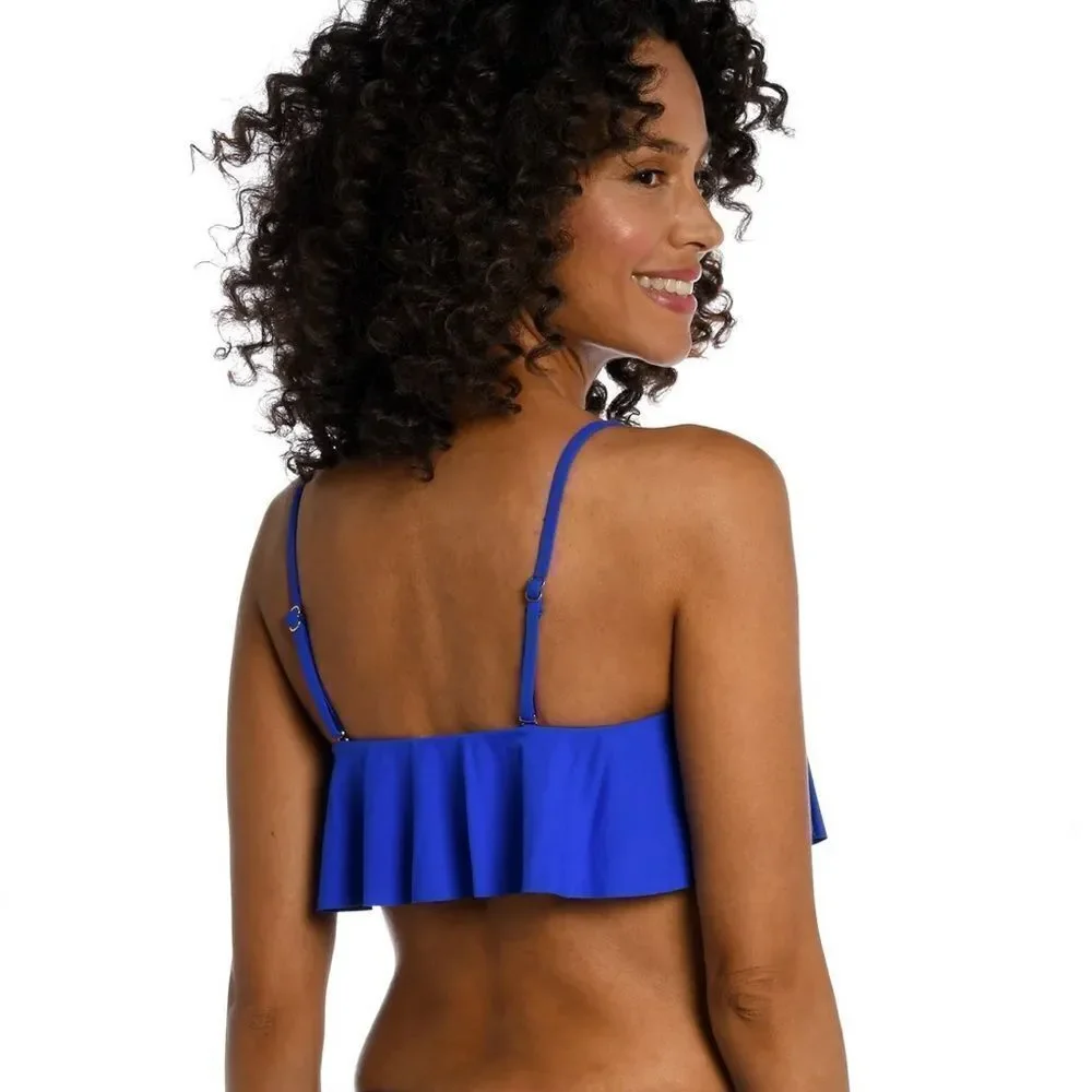 La Blanca Island Goddess Ruffle Bandeau Swimsuit- Sapphire Size 10 NWT